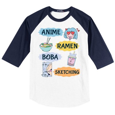 Anime Ramen Boba Sketching Kawaii Girl Anime Lover Gift Baseball Sleeve Shirt