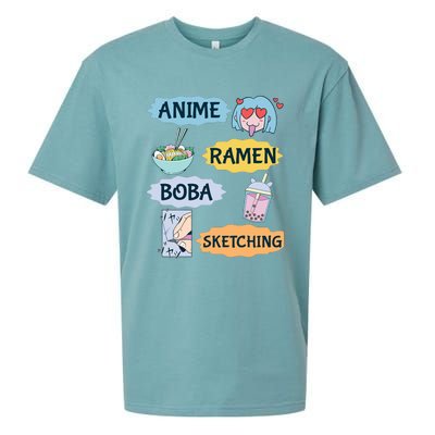 Anime Ramen Boba Sketching Kawaii Girl Anime Lover Gift Sueded Cloud Jersey T-Shirt