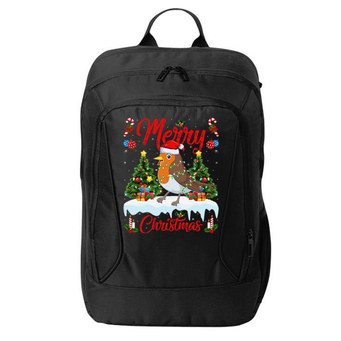 American Robin Bird Merry Christmas Tree Lighting Santa Xmas City Backpack