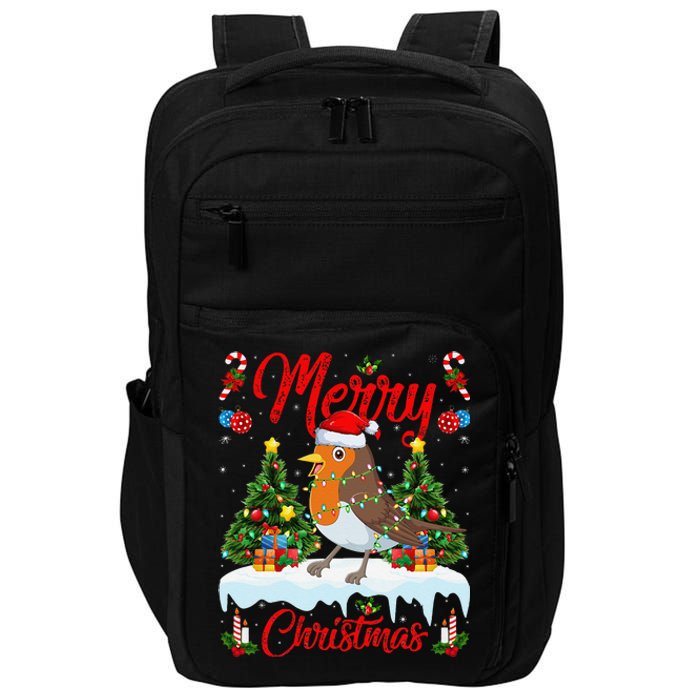 American Robin Bird Merry Christmas Tree Lighting Santa Xmas Impact Tech Backpack