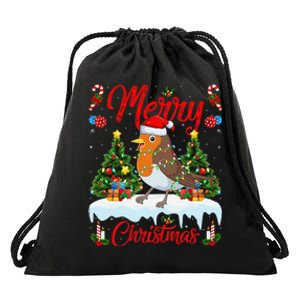 American Robin Bird Merry Christmas Tree Lighting Santa Xmas Drawstring Bag