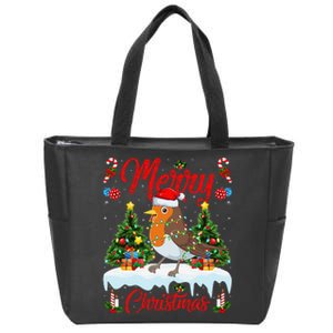 American Robin Bird Merry Christmas Tree Lighting Santa Xmas Zip Tote Bag