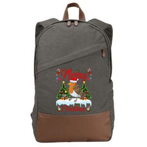 American Robin Bird Merry Christmas Tree Lighting Santa Xmas Cotton Canvas Backpack