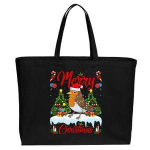 American Robin Bird Merry Christmas Tree Lighting Santa Xmas Cotton Canvas Jumbo Tote