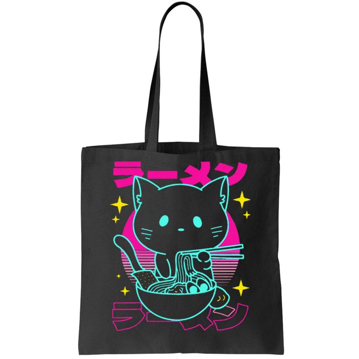 Anime Ramen Cat Retro Japanese Noodles Aesthetic Kawaii Cat Tote Bag