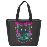 Anime Ramen Cat Retro Japanese Noodles Aesthetic Kawaii Cat Zip Tote Bag