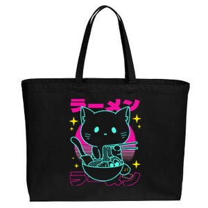 Anime Ramen Cat Retro Japanese Noodles Aesthetic Kawaii Cat Cotton Canvas Jumbo Tote