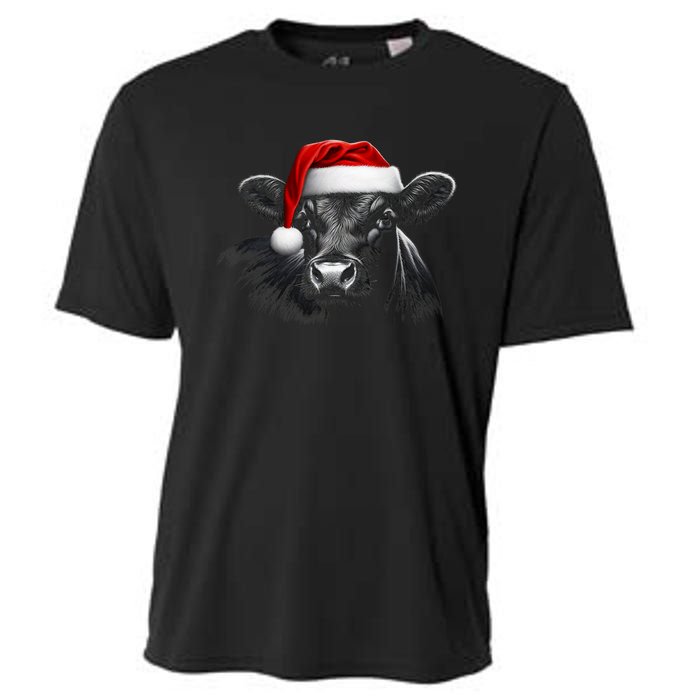 Angus Rancher Christmas Cow Santa Hat Black Cooling Performance Crew T-Shirt