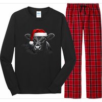 Angus Rancher Christmas Cow Santa Hat Black Long Sleeve Pajama Set