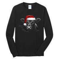 Angus Rancher Christmas Cow Santa Hat Black Tall Long Sleeve T-Shirt