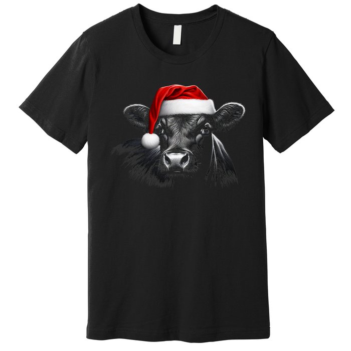 Angus Rancher Christmas Cow Santa Hat Black Premium T-Shirt