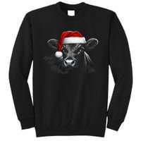 Angus Rancher Christmas Cow Santa Hat Black Tall Sweatshirt