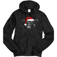 Angus Rancher Christmas Cow Santa Hat Black Tie Dye Hoodie