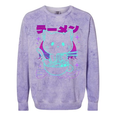 Anime Ramen Cat Retro Japanese Noodles Aesthetic Kawaii Cat Colorblast Crewneck Sweatshirt