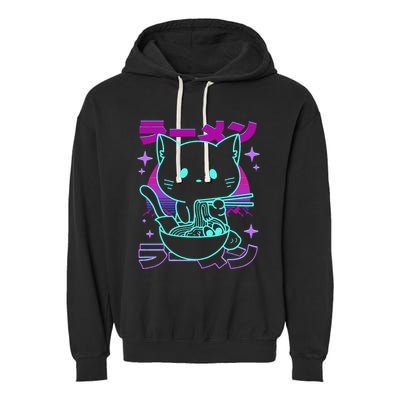 Anime Ramen Cat Retro Japanese Noodles Aesthetic Kawaii Cat Garment-Dyed Fleece Hoodie