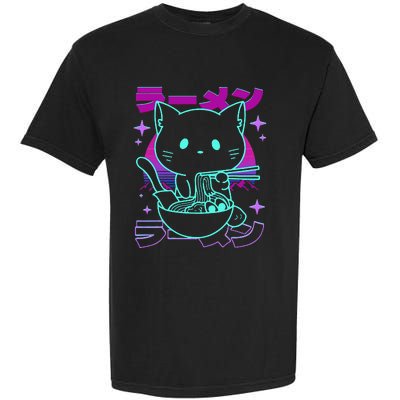 Anime Ramen Cat Retro Japanese Noodles Aesthetic Kawaii Cat Garment-Dyed Heavyweight T-Shirt