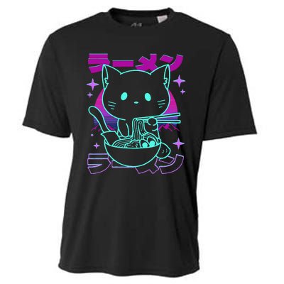 Anime Ramen Cat Retro Japanese Noodles Aesthetic Kawaii Cat Cooling Performance Crew T-Shirt