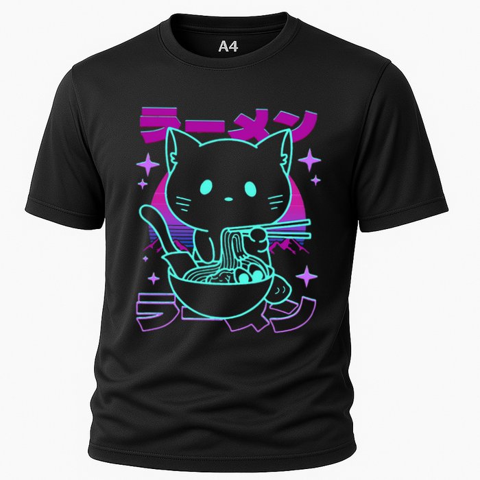Anime Ramen Cat Retro Japanese Noodles Aesthetic Kawaii Cat Cooling Performance Crew T-Shirt