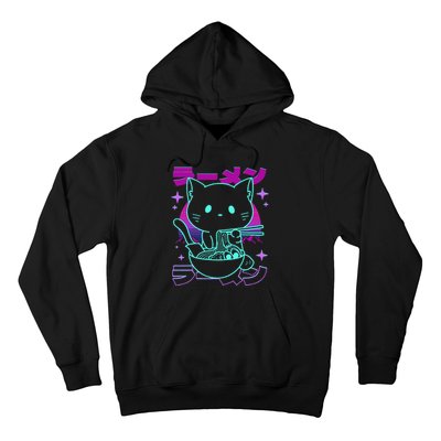 Anime Ramen Cat Retro Japanese Noodles Aesthetic Kawaii Cat Hoodie