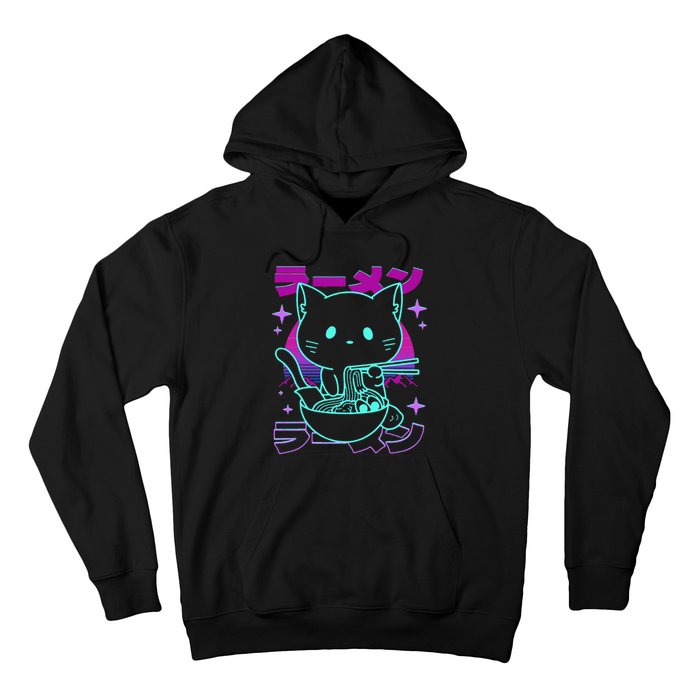 Anime Ramen Cat Retro Japanese Noodles Aesthetic Kawaii Cat Hoodie