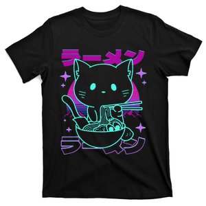 Anime Ramen Cat Retro Japanese Noodles Aesthetic Kawaii Cat T-Shirt