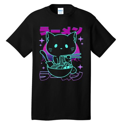 Anime Ramen Cat Retro Japanese Noodles Aesthetic Kawaii Cat Tall T-Shirt