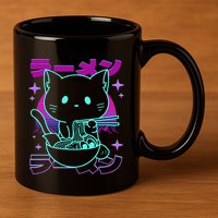 Anime Ramen Cat Retro Japanese Noodles Aesthetic Kawaii Cat 11oz C Handle Ceramic Mug