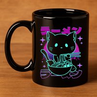 Anime Ramen Cat Retro Japanese Noodles Aesthetic Kawaii Cat 11oz C Handle Ceramic Mug