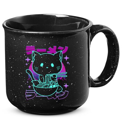 Anime Ramen Cat Retro Japanese Noodles Aesthetic Kawaii Cat 15oz Campfire Ceramic Mug