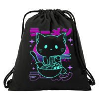 Anime Ramen Cat Retro Japanese Noodles Aesthetic Kawaii Cat Drawstring Bag