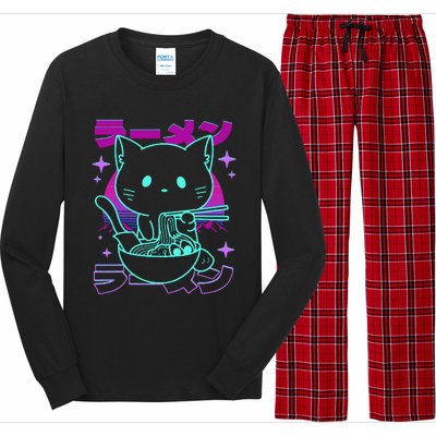 Anime Ramen Cat Retro Japanese Noodles Aesthetic Kawaii Cat Long Sleeve Pajama Set