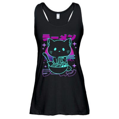 Anime Ramen Cat Retro Japanese Noodles Aesthetic Kawaii Cat Ladies Essential Flowy Tank