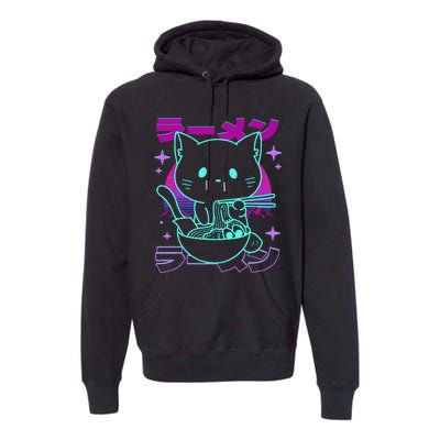 Anime Ramen Cat Retro Japanese Noodles Aesthetic Kawaii Cat Premium Hoodie