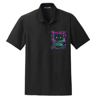 Anime Ramen Cat Retro Japanese Noodles Aesthetic Kawaii Cat Dry Zone Grid Polo