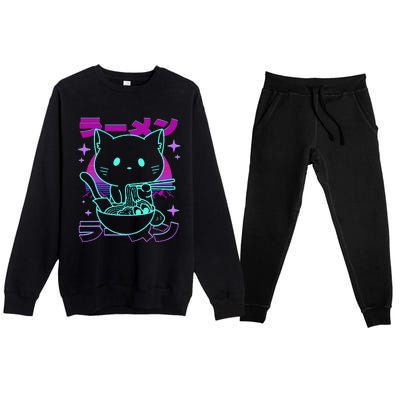 Anime Ramen Cat Retro Japanese Noodles Aesthetic Kawaii Cat Premium Crewneck Sweatsuit Set