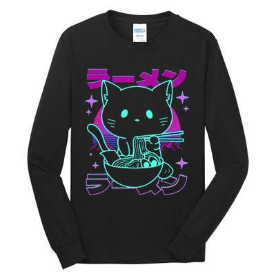 Anime Ramen Cat Retro Japanese Noodles Aesthetic Kawaii Cat Tall Long Sleeve T-Shirt