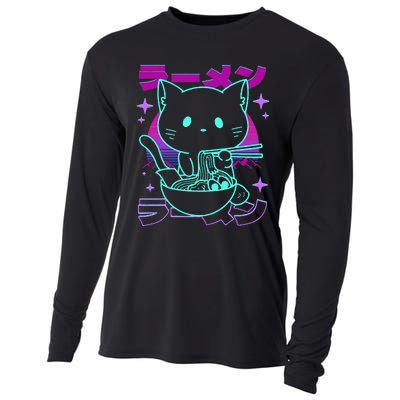 Anime Ramen Cat Retro Japanese Noodles Aesthetic Kawaii Cat Cooling Performance Long Sleeve Crew