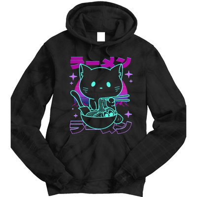 Anime Ramen Cat Retro Japanese Noodles Aesthetic Kawaii Cat Tie Dye Hoodie