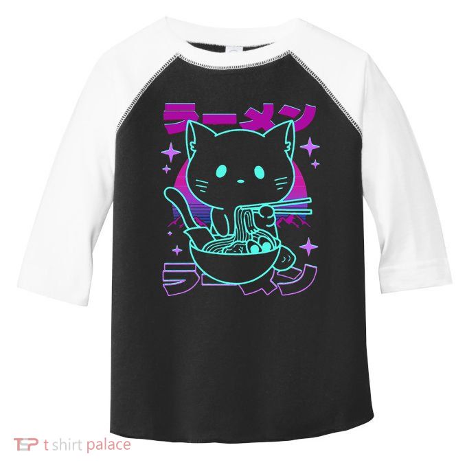 Anime Ramen Cat Retro Japanese Noodles Aesthetic Kawaii Cat Toddler Fine Jersey T-Shirt