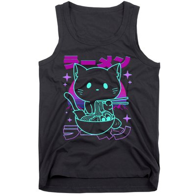 Anime Ramen Cat Retro Japanese Noodles Aesthetic Kawaii Cat Tank Top