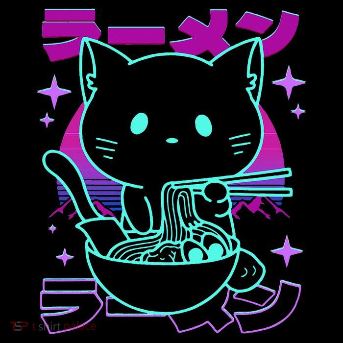 Anime Ramen Cat Retro Japanese Noodles Aesthetic Kawaii Cat Kids T-Shirt