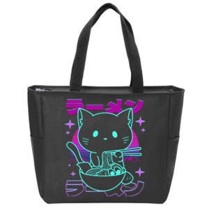 Anime Ramen Cat Retro Japanese Noodles Aesthetic Kawaii Cat Zip Tote Bag