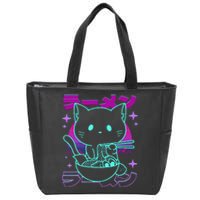 Anime Ramen Cat Retro Japanese Noodles Aesthetic Kawaii Cat Zip Tote Bag