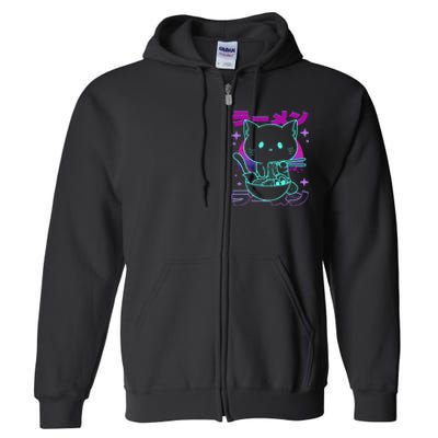 Anime Ramen Cat Retro Japanese Noodles Aesthetic Kawaii Cat Full Zip Hoodie