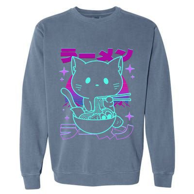 Anime Ramen Cat Retro Japanese Noodles Aesthetic Kawaii Cat Garment-Dyed Sweatshirt