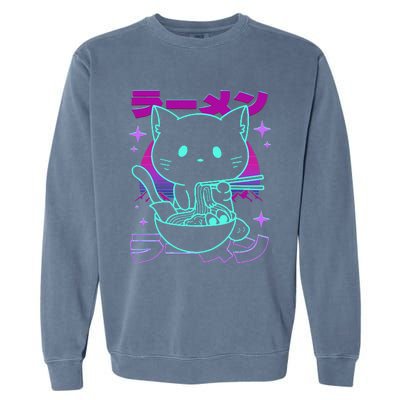 Anime Ramen Cat Retro Japanese Noodles Aesthetic Kawaii Cat Garment-Dyed Sweatshirt