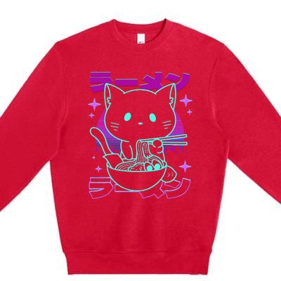 Anime Ramen Cat Retro Japanese Noodles Aesthetic Kawaii Cat Premium Crewneck Sweatshirt