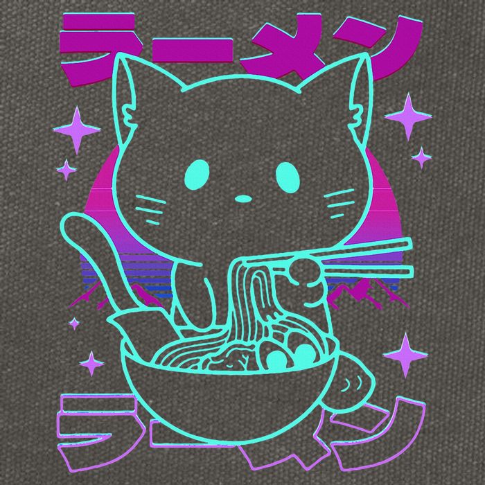 Anime Ramen Cat Retro Japanese Noodles Aesthetic Kawaii Cat Cotton Canvas Backpack