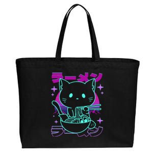 Anime Ramen Cat Retro Japanese Noodles Aesthetic Kawaii Cat Cotton Canvas Jumbo Tote