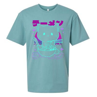 Anime Ramen Cat Retro Japanese Noodles Aesthetic Kawaii Cat Sueded Cloud Jersey T-Shirt